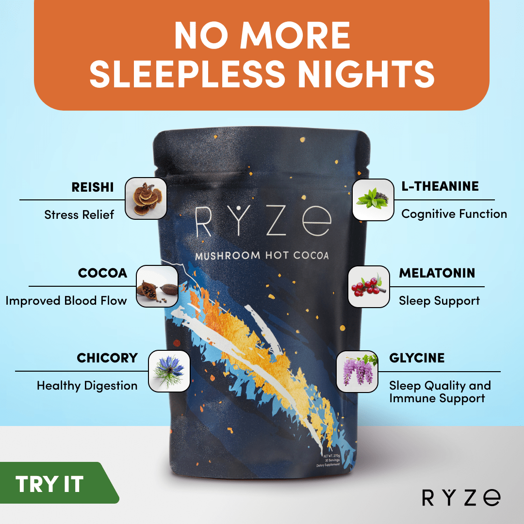 RYZE Hot Cocoa - with 6 Sleep Superfoods to Help Fall Asleep and Stay Asleep - YBBE