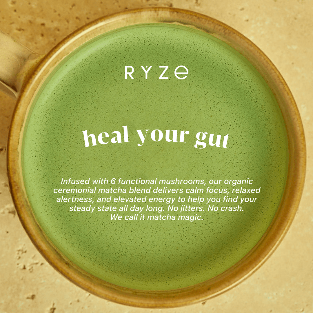 RYZE Mushroom Matcha - with 6 Organic Adaptogenic Mushrooms Grown In USA and Ceremonial-Grade Japanese Matcha - PYGC