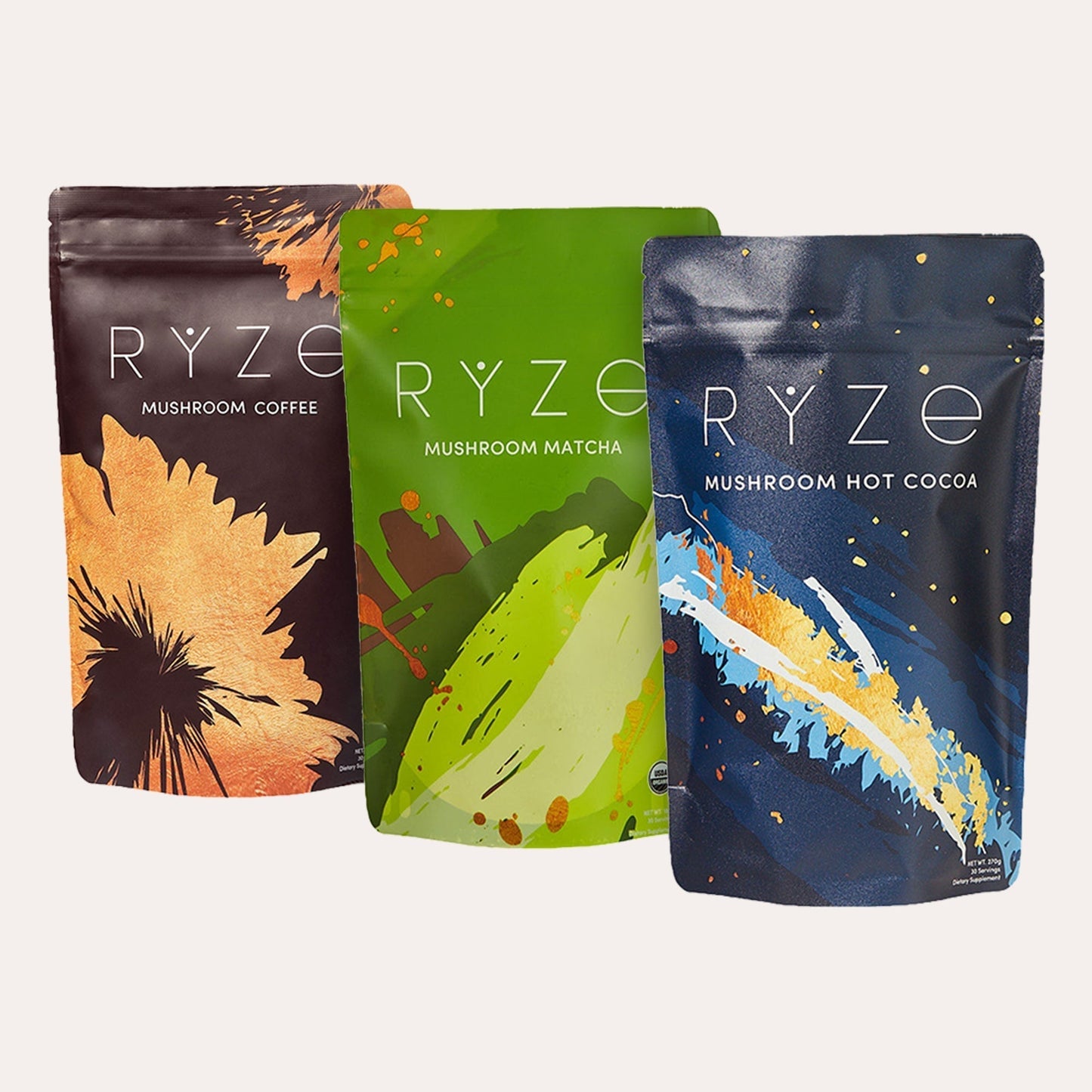 RYZE Mushroom Matcha - with 6 Organic Adaptogenic Mushrooms Grown In USA and Ceremonial-Grade Japanese Matcha - PYGC