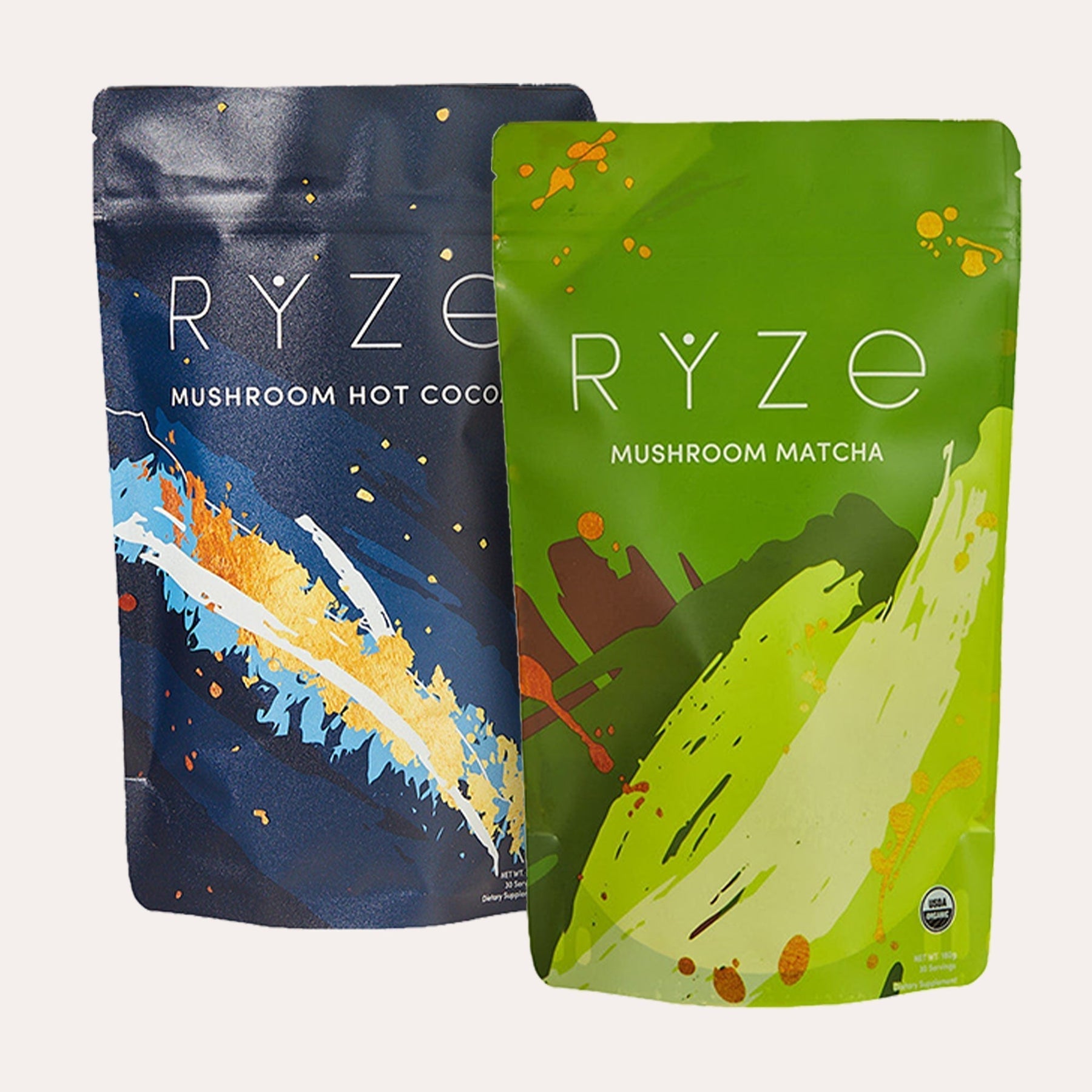 RYZE Mushroom Matcha - with 6 Organic Adaptogenic Mushrooms Grown In USA and Ceremonial-Grade Japanese Matcha - PYGC
