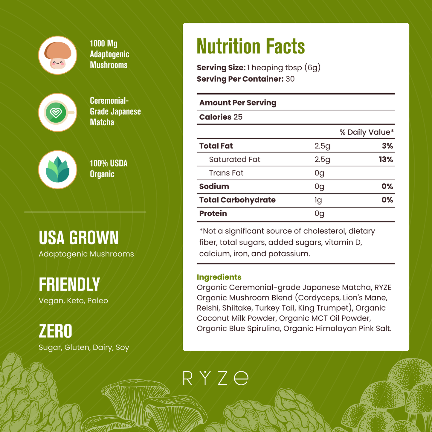 RYZE Organic Mushroom Matcha Starter Kit (60 servings) - VRZW
